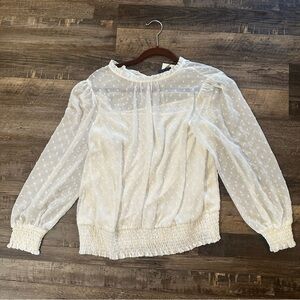 Adrianna Papell Sheer White Blouse with Textured Details